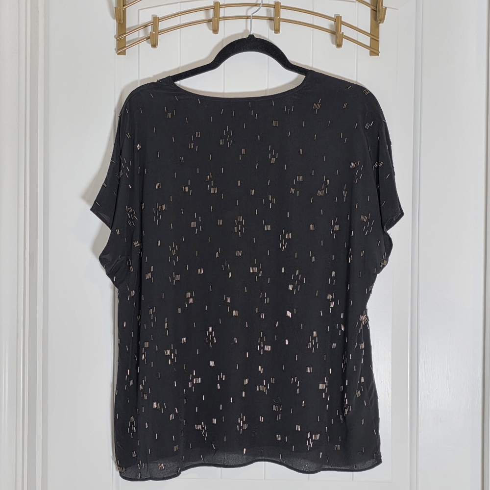 NWOT Eileen Fisher Silk Black Hand Beaded Falling Star Loose Blouse Shirt Small - Picture 4 of 6